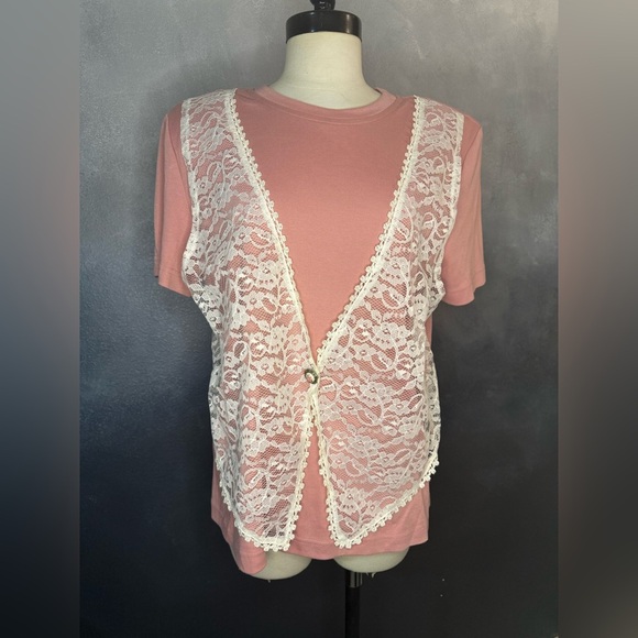 Pink Top with Lace Vest - Picture 1 of 8